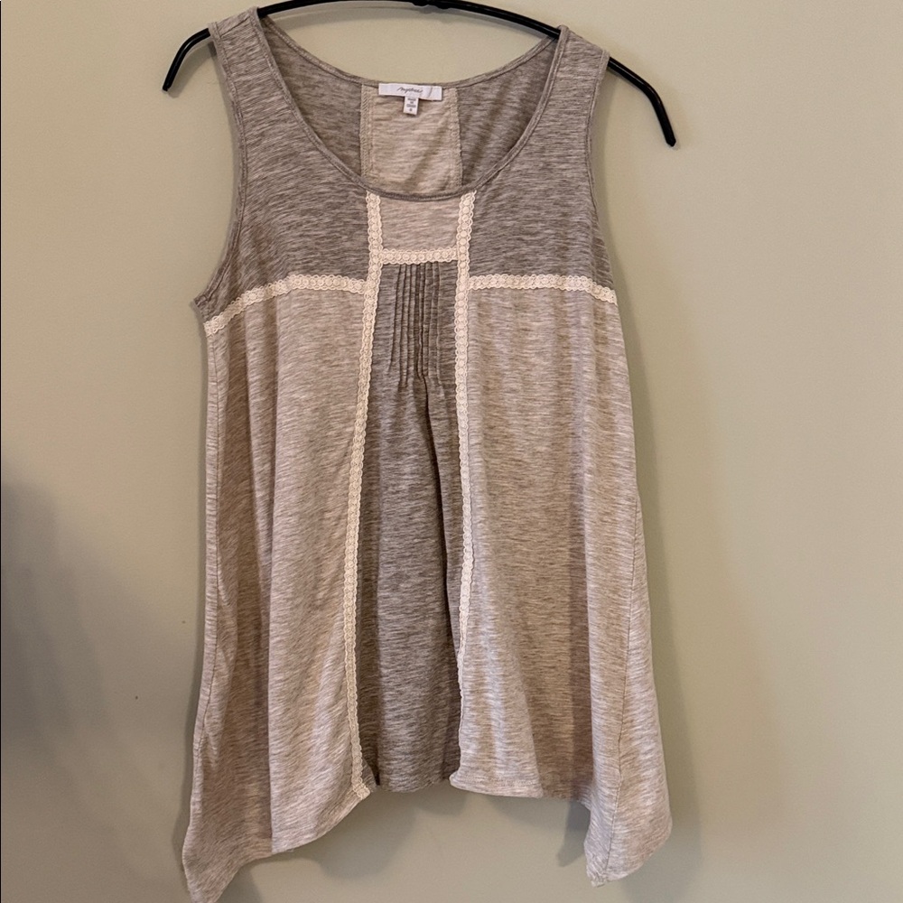 Mystree Gray Tank with Cream Crochet Trim